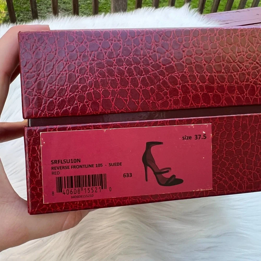 Tamara Mellon Reverse Frontline 105 Red Suede Heeled Sandals Women's Size 37.5 - Picture 11 of 11